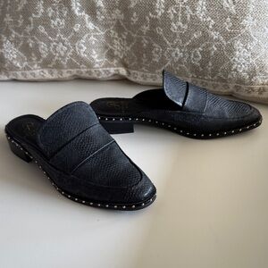 Adrianna Papell Black Studded Loafer Mules